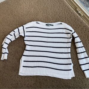 Lauren by Ralph white navy Stripes Knit Sweater medium hole right armpit offer